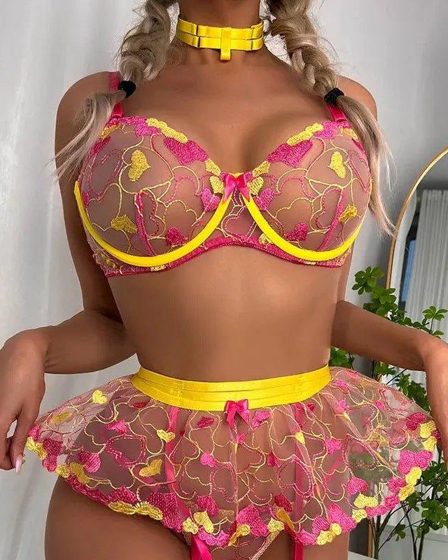 Midnight Allure Mesh & Lace Garter Lingerie Set