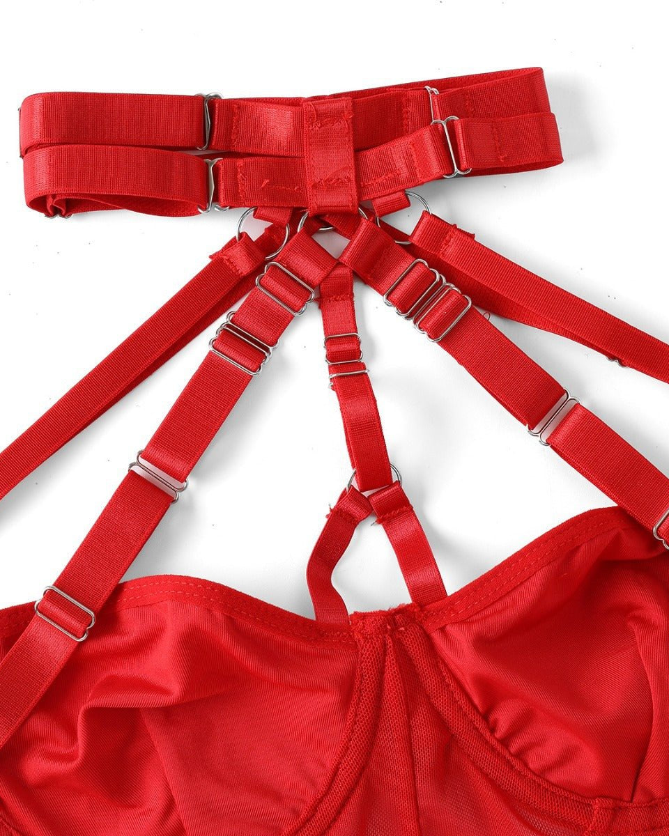 Choke Me Chic Mesh Bondage-Inspired Teddy Lingerie Set