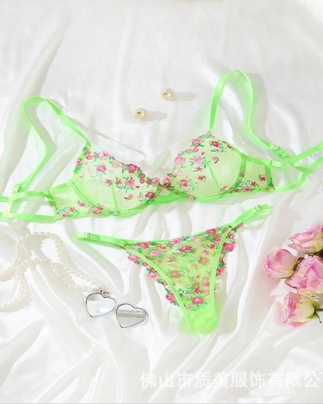 Glow Up, Lace Down Sheer Lace Bra & Thong Lingerie