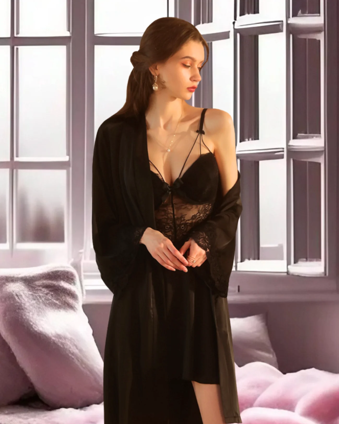 SENCIA LULU & SKYBlack NightGown Set