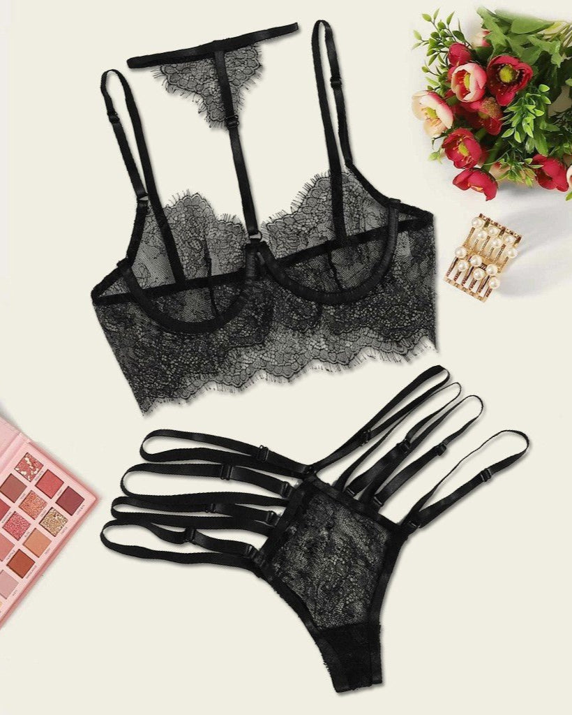 Fleur Noir Strappy Lingerie
