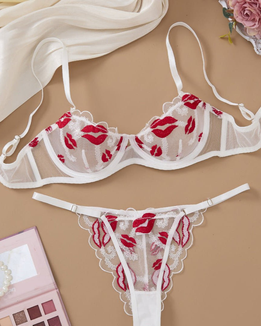 Makeout Manifesto Sheer Lace Bra & Thong Lingerie