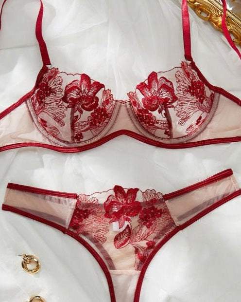 Twilight Tease Sheer Embroidered Bra & Thong Lingerie