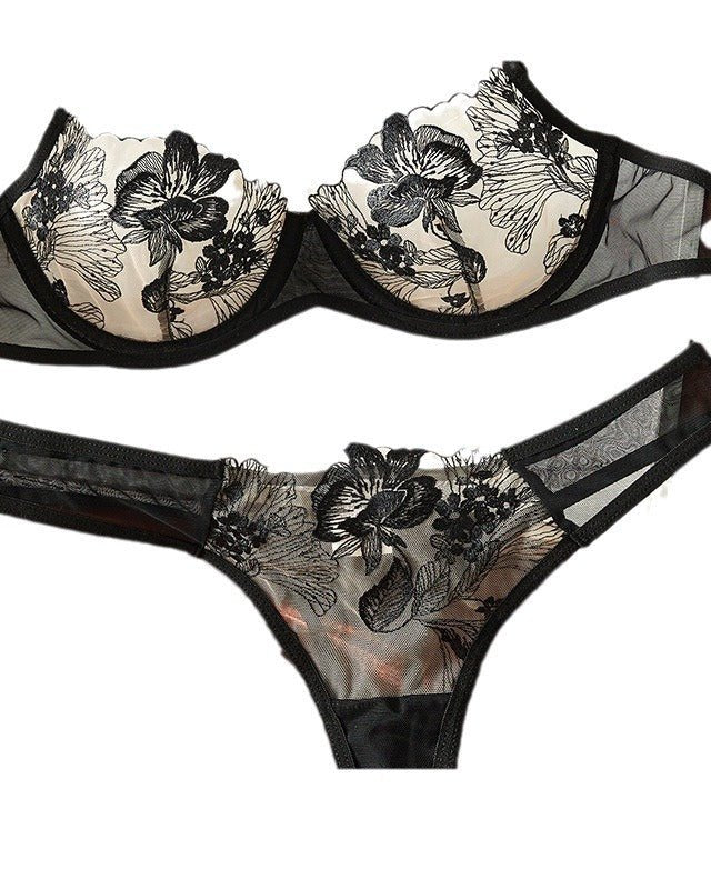 Twilight Tease Sheer Embroidered Bra & Thong Lingerie
