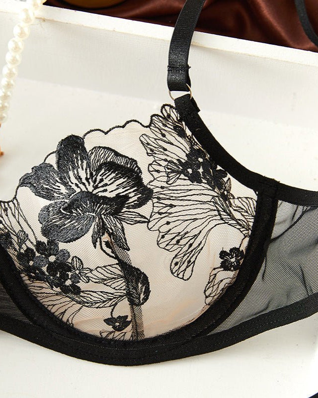 Twilight Tease Sheer Embroidered Bra & Thong Lingerie