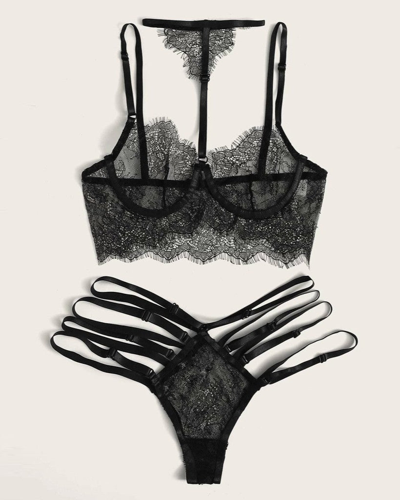 Fleur Noir Strappy Lingerie